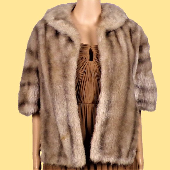 REGINA GLENARA BY GLENOIT brown fur or faux-fur shrug size unknwn fur clean only - Picture 1 of 14